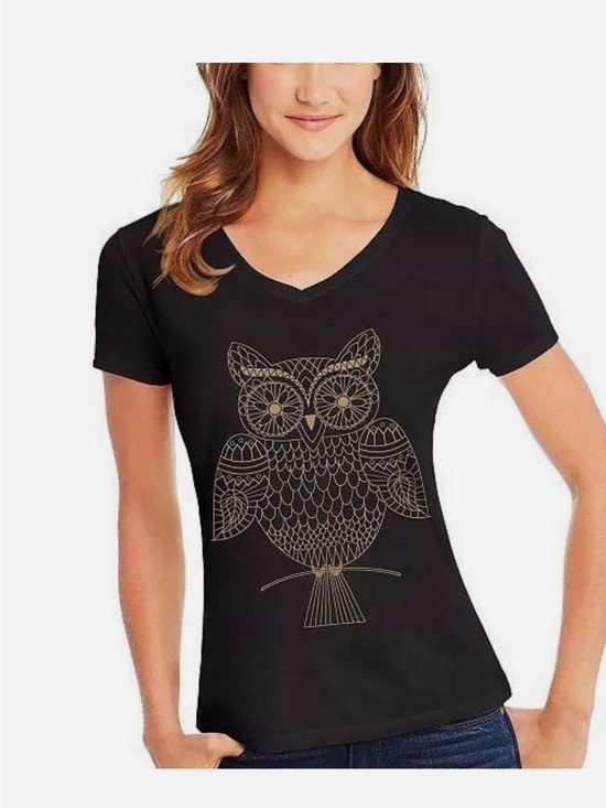 Hanes Tops - Hanes Black V-Neck T-Shirt with Gold Owl Graphic like new